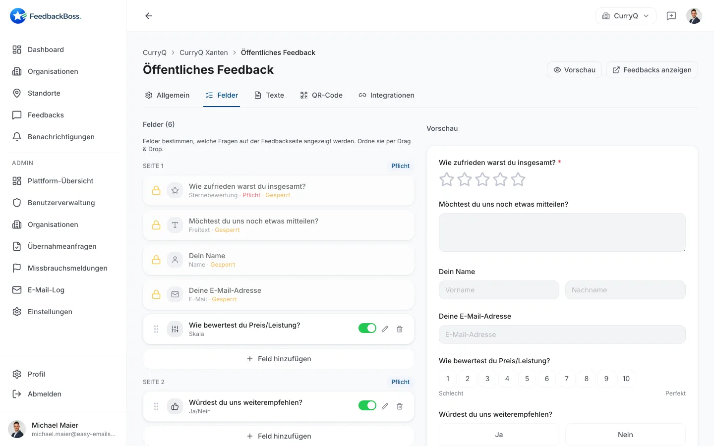 Channel-Editor mit konfigurierbaren Feldtypen