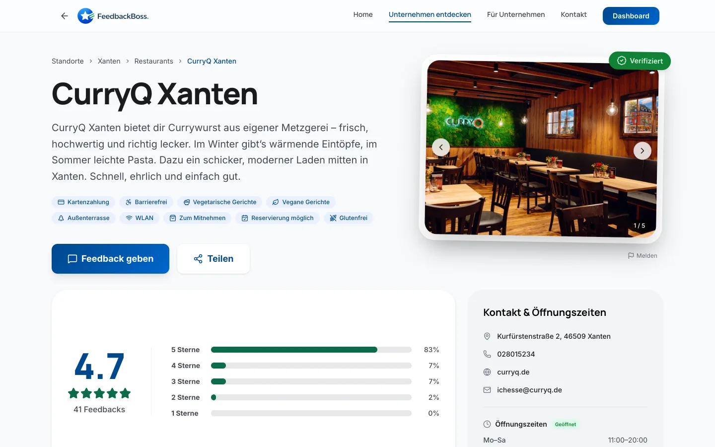 Öffentliche Unternehmens-Profilseite